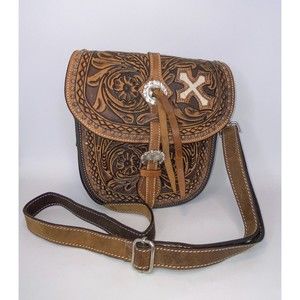 NEW Blazin RoXX Cora Tan Tooled Concealed Carry Saddle Bag Purse Calf Hair Cross